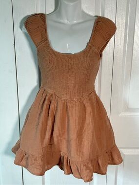 American Eagle Smocked Gauze Mini Dress XS Brown